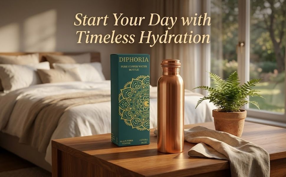 Copper water bottle on bedside — morning ritual