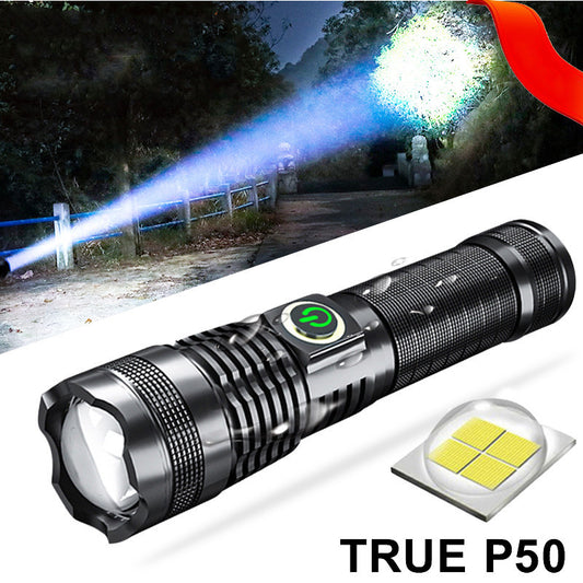 P50 Strong Light Zoom Flashlight Battery Display Usb Rechargeable Outdoor Lighting Strong Light Flashlight - Diphoria