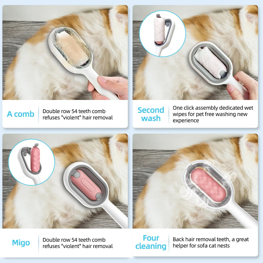 4-in-1 Cat Grooming Brush – Double-Sided Hair Removal with Water Tank