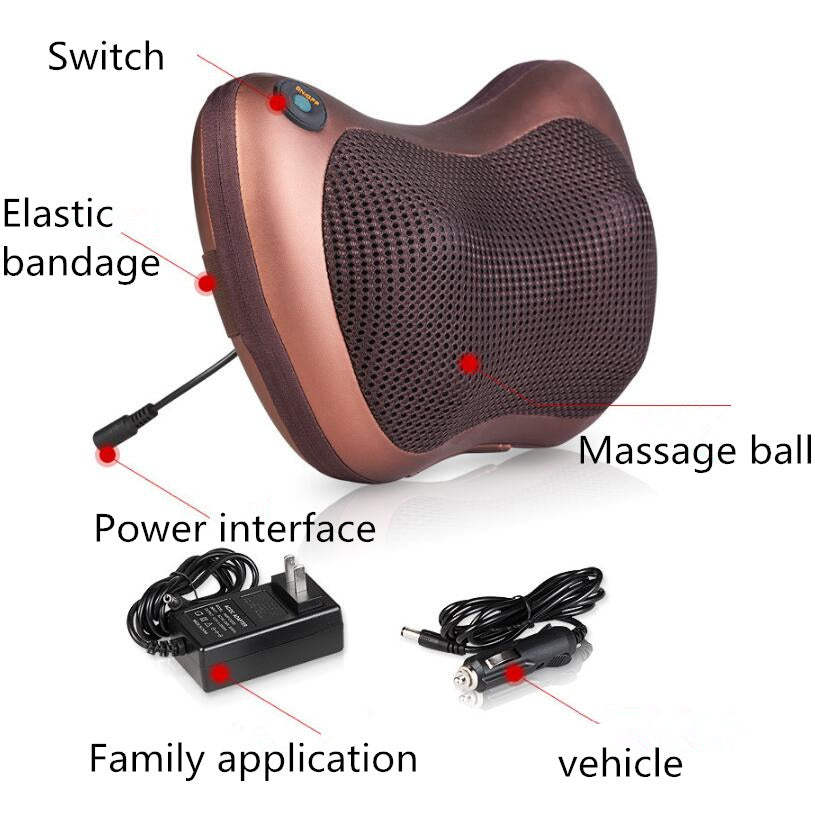 Electric Infrared Heating Kneading Neck Shoulder Back Body Spa Massage Pillow Car Chair Shiatsu Massager Masaj Device - Diphoria