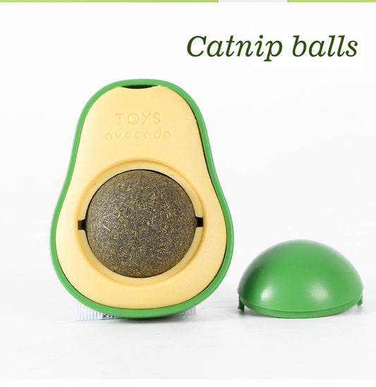 Rotating Pet Toy Healthy Intestine Cat Spin Edible Catnip Toy Balls Avocado Cat Toy