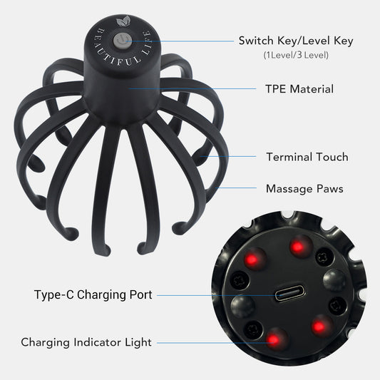 Electric Octopus Claw Scalp Massager Head Scratching Meridian Dredging Relief Stress Improve Sleep Vibration Head Scratcher - Diphoria