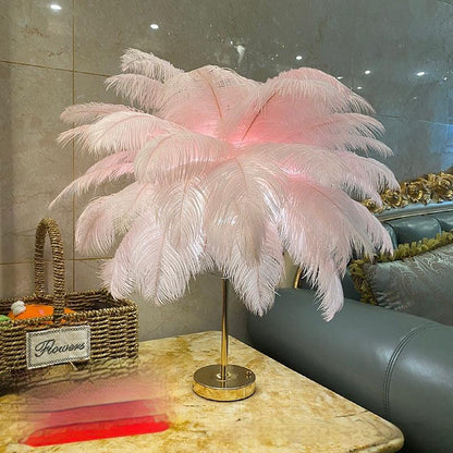 Natural Ostrich Feather Usb Charging Night Lamp Atmosphere Girls Bedroom Cozy True Feathers - Diphoria