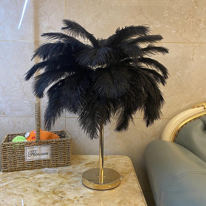 Natural Ostrich Feather Usb Charging Night Lamp Atmosphere Girls Bedroom Cozy True Feathers - Diphoria